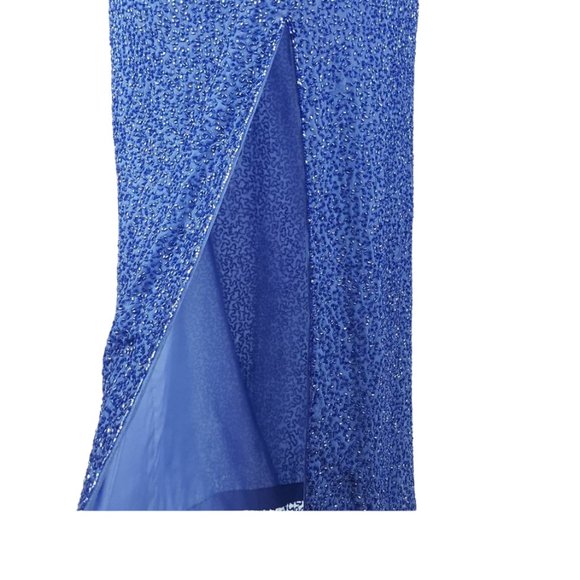 Wedding Evening Halter Gown Royal blue beads, sequinned MichaelAngelo sz 6 - Picture 7 of 12